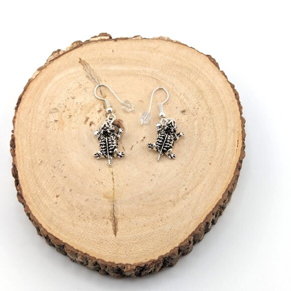 Navajo Jewelry Horned Toad Dangle Earrings Sterling Silver Handmade *** - Picture 5 of 10